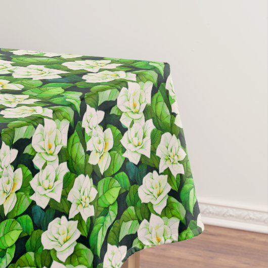 Witte Gardenia's en Jade Groene Bladeren Tafelkleed (Voorbeeld)