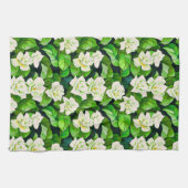 Witte Gardenia's en Jade Groene Bladeren Theedoek (Horizontaal)
