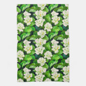 Witte Gardenia's en Jade Groene Bladeren Theedoek (Verticaal)