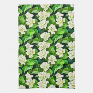 Witte Gardenia's en Jade Groene Bladeren Theedoek
