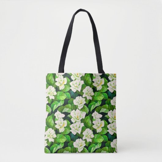 Witte Gardenia's en Jade Groene Bladeren Tote Bag (Voorkant)