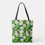 Witte Gardenia's en Jade Groene Bladeren Tote Bag (Achterkant)