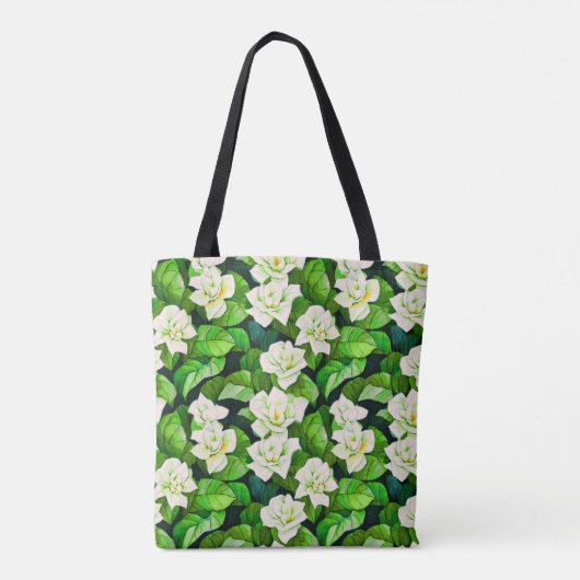 Witte Gardenia's en Jade Groene Bladeren Tote Bag (Achterkant)