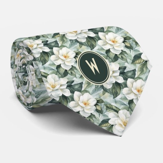 Witte Gardenias Floral Stropdas (Opgerold)