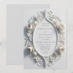 Witte gebeeldhouwde bloemen Crest Trouwen Kaart
