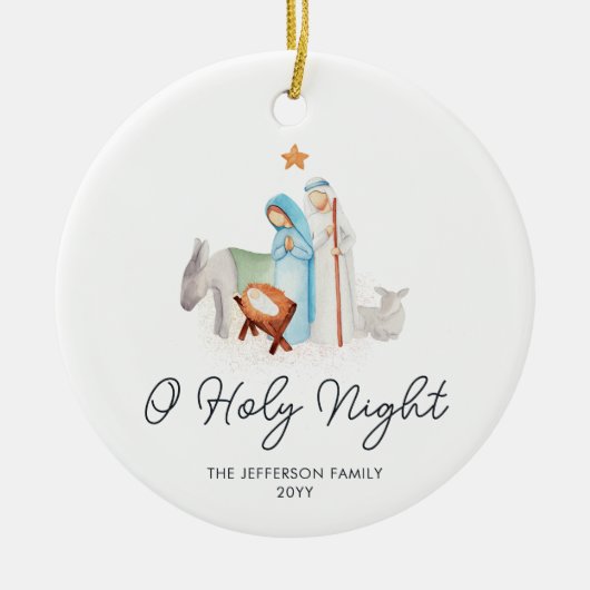 Witte Geboorte Religieuze Kerstmis Keramisch Ornament (Voorkant)