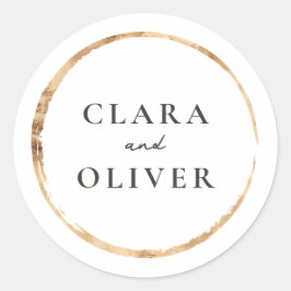 Witte geborstelde gouden cirkelring trouw- ronde sticker