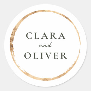 Witte geborstelde gouden cirkelring trouw- ronde sticker