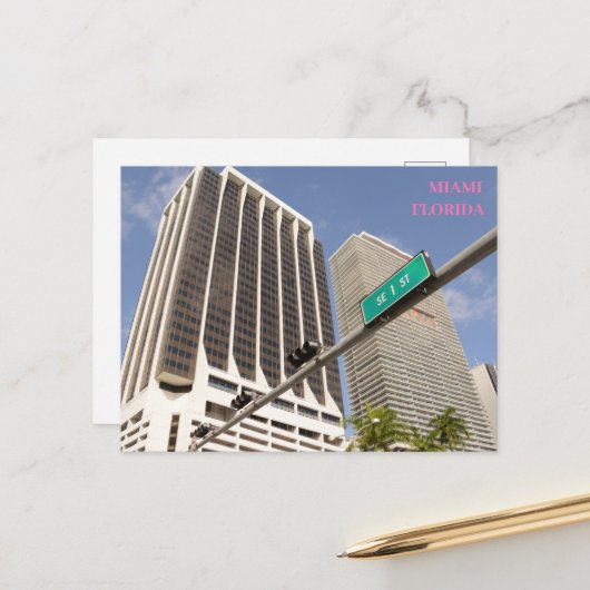 Witte gebouwen palmbomen Miami Florida reizen Briefkaart (Voorkant / Achterkant in situ)