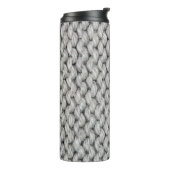 Witte gebreide woltextuur, close-up foto. thermosbeker (Gedraaid links)