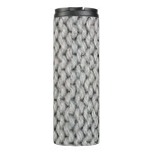 Witte gebreide woltextuur, close-up foto. thermosbeker (Achterkant)