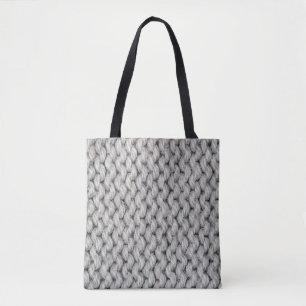 Witte gebreide woltextuur, close-up foto. tote bag