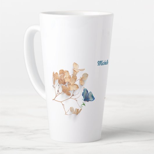 Witte gedroogde bloemen latte mok (Linkerhoek)