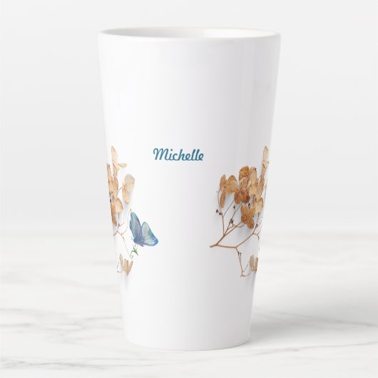 Witte gedroogde bloemen latte mok (Voorkant)