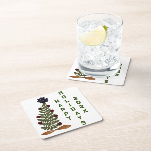 Witte Gedroogde Druk Bloem Kerstboom Kartonnen Onderzetters (Insitu)