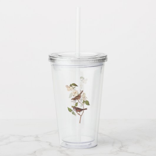 Witte geduroteerde mousserende audubon-vogels met acryl drinkbeker (Voorkant)