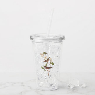 Witte geduroteerde mousserende audubon-vogels met acryl drinkbeker