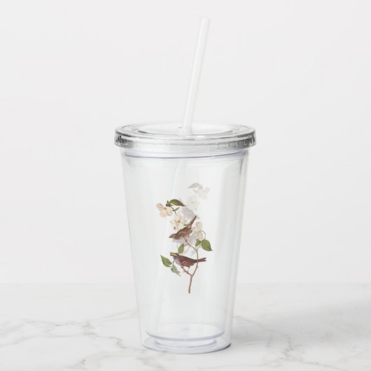 Witte geduroteerde mousserende audubon-vogels met acryl drinkbeker (Achterkant)