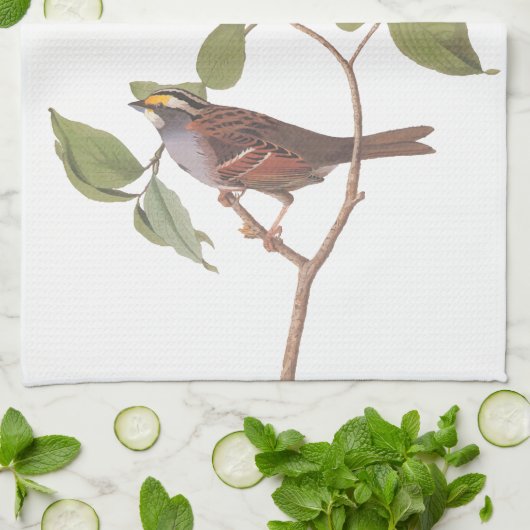 Witte geduroteerde mousserende audubon-vogels met  theedoek (Gevouwen)