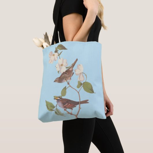 Witte geduroteerde mousserende audubon-vogels met tote bag (Dichtbij)