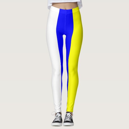 Witte geel en blauw verticaal gestreept leggings (Voorkant)