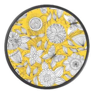 Witte geel florale abstracte ontwerpvergunning p hockey puck