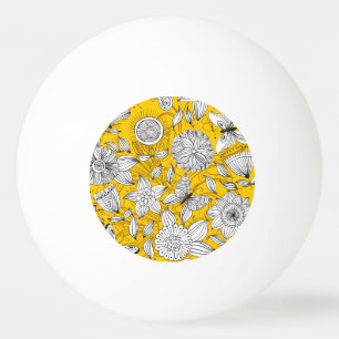 Witte geel florale abstracte ontwerpvergunning p pingpongbal