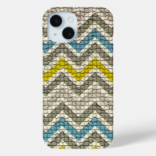 WITTE GEEL GRIJS BLAUWE MOSAISCHE CHEVRONNEN iPhone 15 CASE