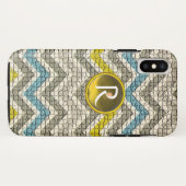 WITTE GEEL GRIJS BLAUWE MOSAISCHE CHEVRONS GEM MON Case-Mate iPhone CASE (Achterkant (horizontaal))