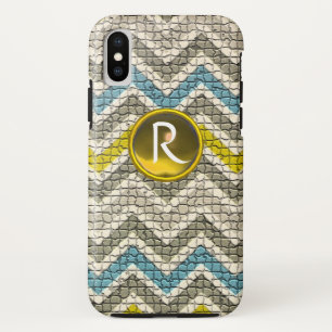 WITTE GEEL GRIJS BLAUWE MOSAISCHE CHEVRONS GEM MON iPhone XS HOESJE