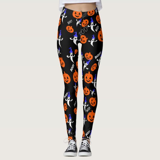 Witte geest op hoofd een pet met oranje pompoen leggings (Voorkant)