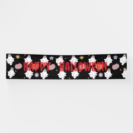 Witte Geest & Pompoen Vlag – Halloween Decoratie Spandoek (Horizontaal)