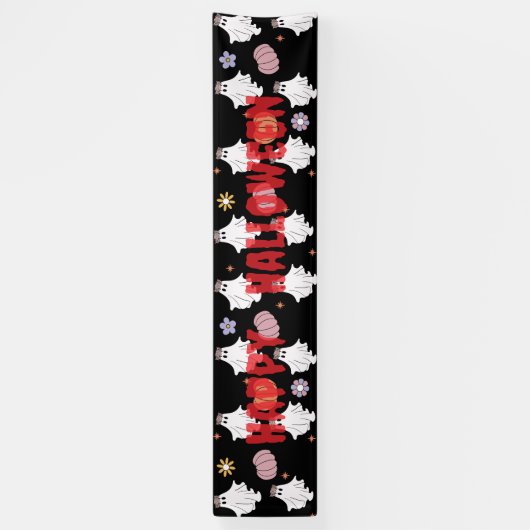 Witte Geest & Pompoen Vlag – Halloween Decoratie Spandoek (Verticaal)