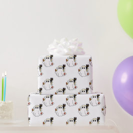 Witte geesten en zwarte katten Witte Halloween Cadeaupapier