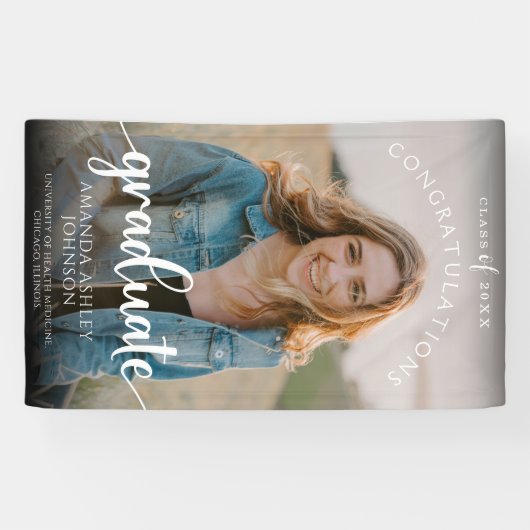Witte Gefeliciteerd Afstuderen Foto Afstuderen Spandoek (Horizontaal)