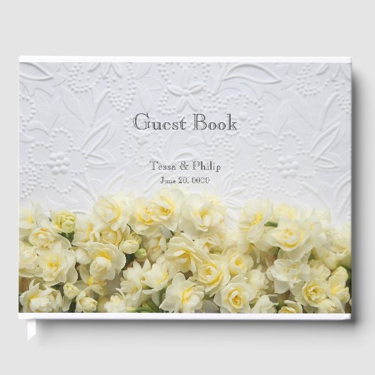 Witte gegaufreerd met gele narcissen gastenboek (Voorkant)
