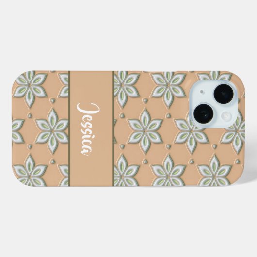 Witte gegraveerde bloemen op bruin Case-Mate iPhone case (Achterkant (horizontaal))