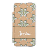 Witte gegraveerde bloemen op bruin incipio iPhone portemonnee hoesje (Voorkant Agenda)