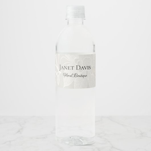Witte gegraveerde bloemen zilver waterfles etiket (Voorkant)