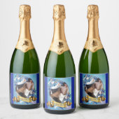 Witte geïllustreerde Waterverf Moonflower Sparkling Wijnetiket (Flessen)