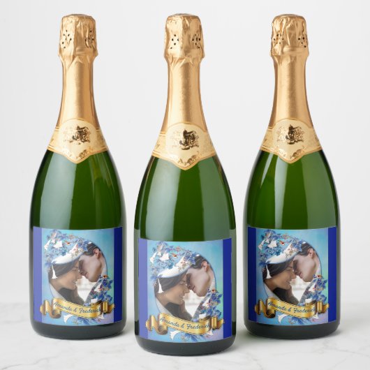 Witte geïllustreerde Waterverf Moonflower Sparkling Wijnetiket (Flessen)