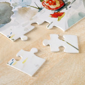 Witte Geisha Kat met Rode Paraplu in Bamboebos Legpuzzel (Zijkant)