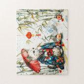 Witte Geisha Kat met Rode Paraplu in Bamboebos Legpuzzel (Verticaal)