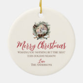 Witte geit boerderij kerst pinecone krans keramisch ornament (Achterkant)