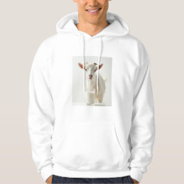 Witte geit drink melk met een rietje sweatshirt