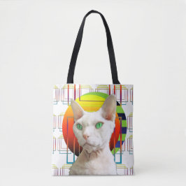 Witte Gekke Kat Ontwerp Sphynx Kat Devon Rex Kat Tote Bag