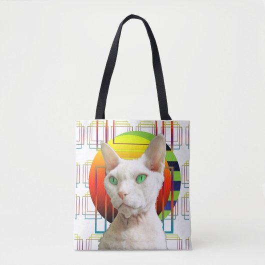 Witte Gekke Kat Ontwerp Sphynx Kat Devon Rex Kat Tote Bag (Voorkant)