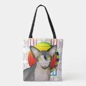 Witte Gekke Kat Ontwerp Sphynx Kat Devon Rex Kat Tote Bag (Achterkant)