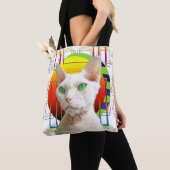 Witte Gekke Kat Ontwerp Sphynx Kat Devon Rex Kat Tote Bag (Dichtbij)