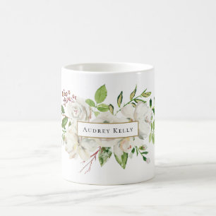 Witte gekleurde Floral Monogram Koffiemok